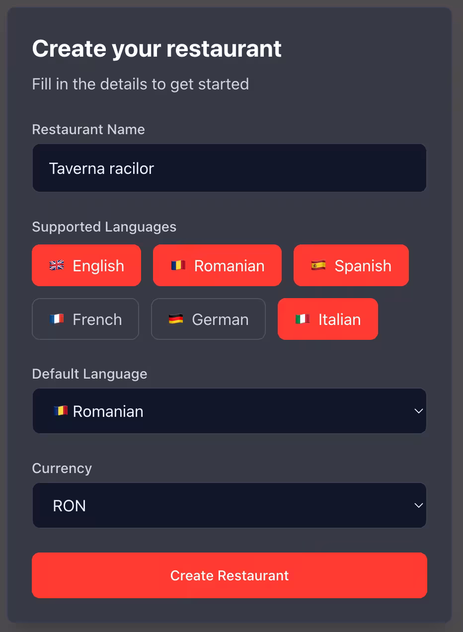 Configurare restaurant meniu digital